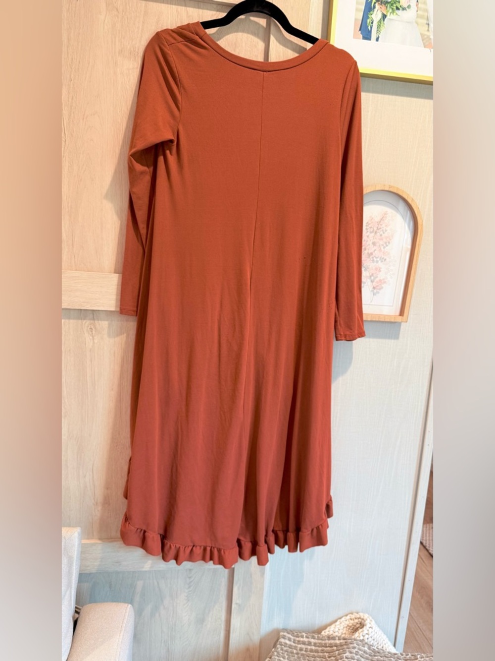 Womens Rust Ruffle High-Low Dress - Picture 2 of 4